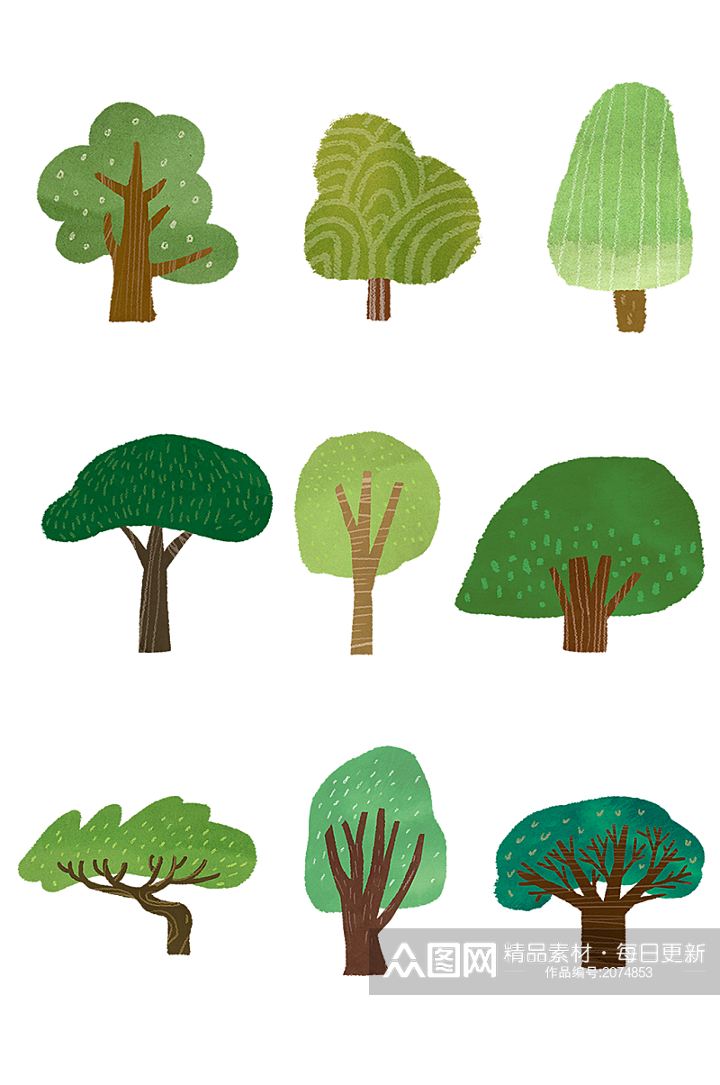 手绘森林树木素材素材