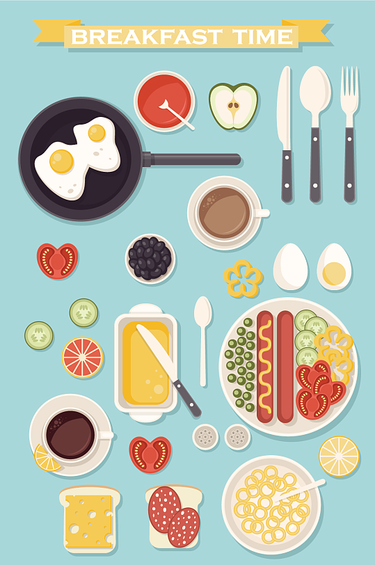 西式早餐食物素材插画