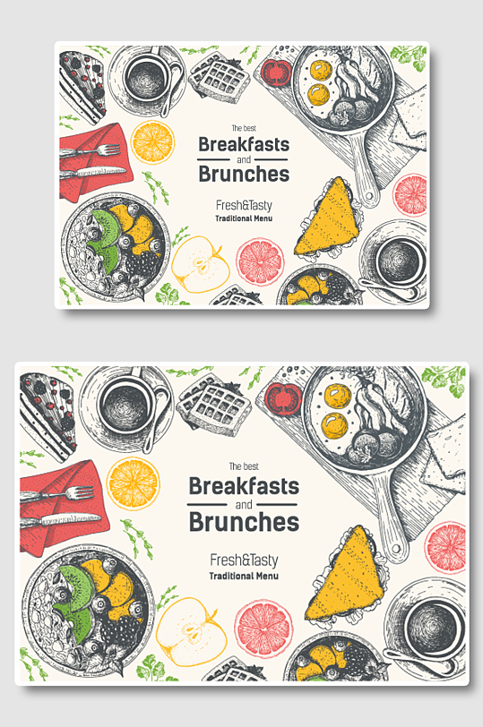 手绘线稿西餐厅海报插画-众图网