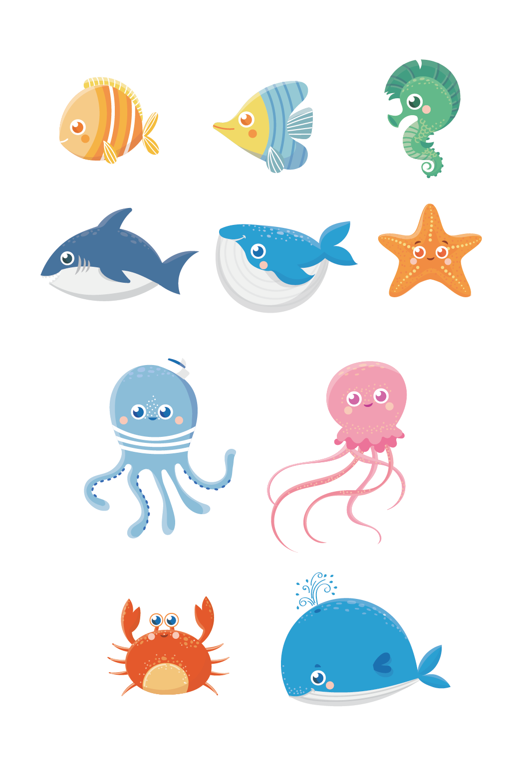 海豚可爱手绘动漫卡通素材立即下载卡通手绘鱼背景海报设计海洋鱼群