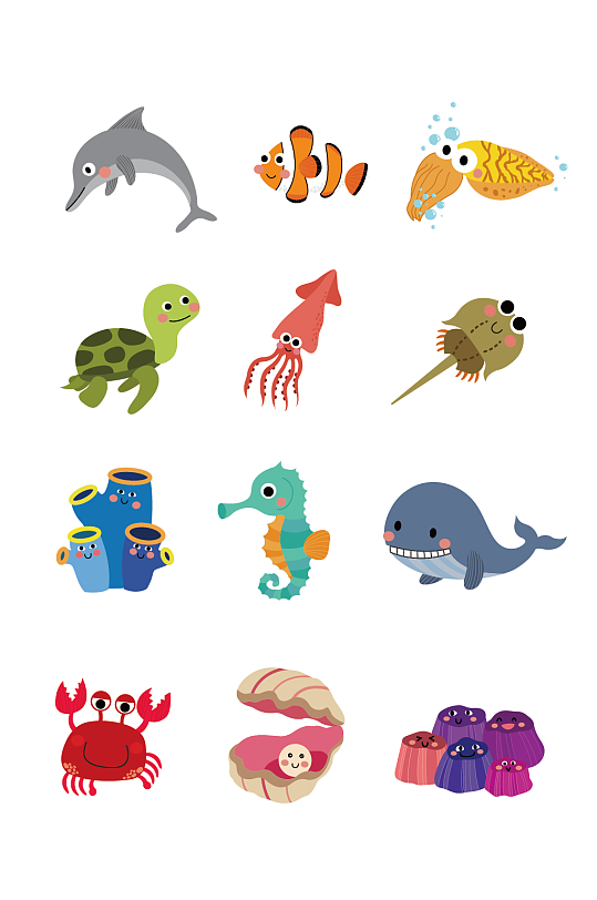 卡通海洋生物元素素材