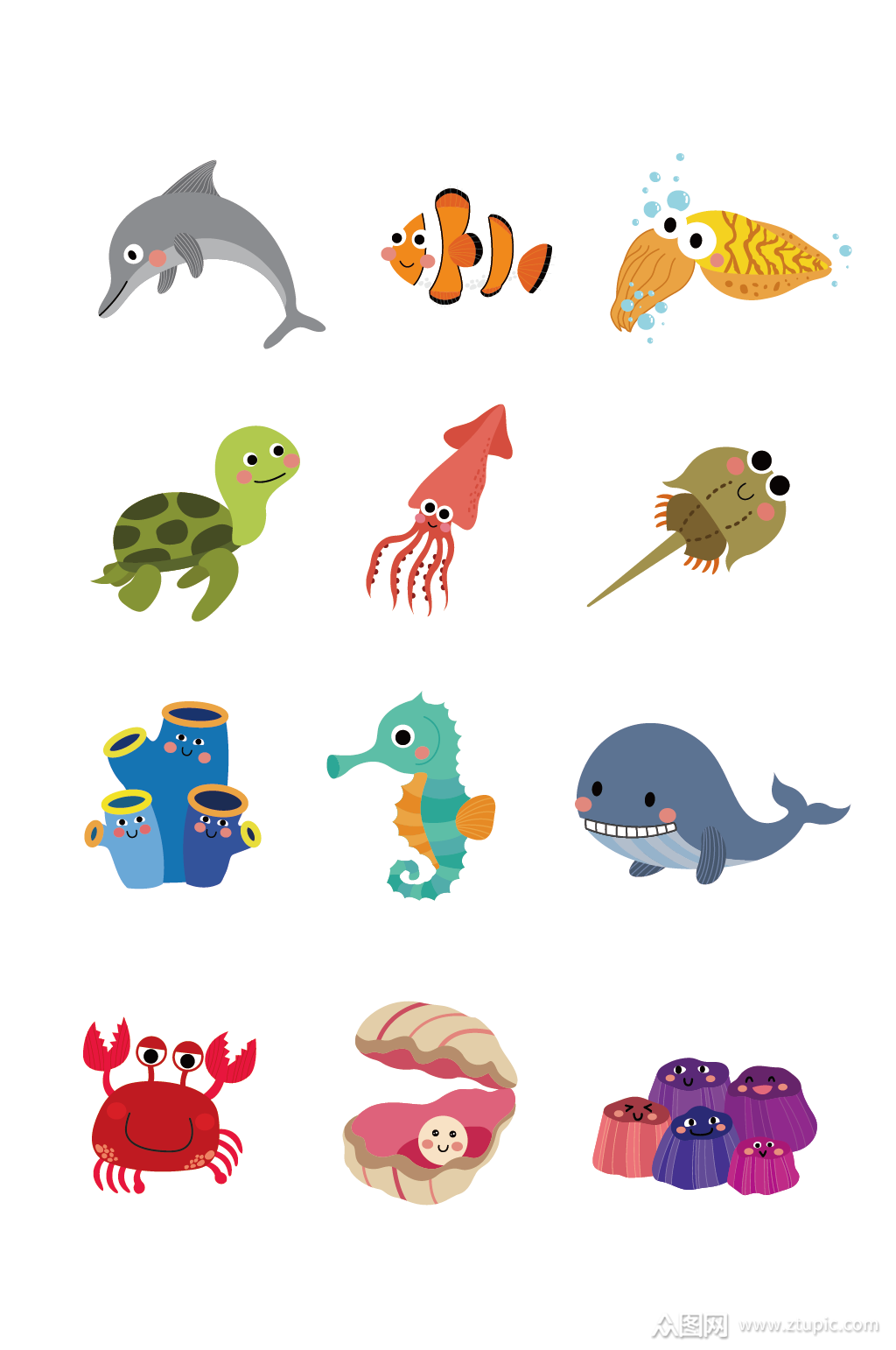 卡通海洋生物元素素材