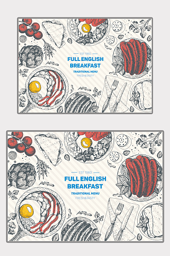 英式早餐西餐海报插画