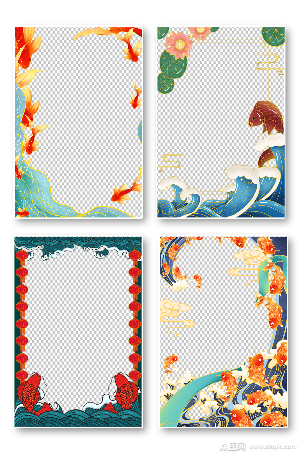 国潮锦鲤边框背景素材