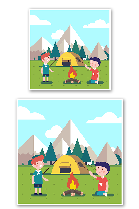 儿童户外野餐郊游插画