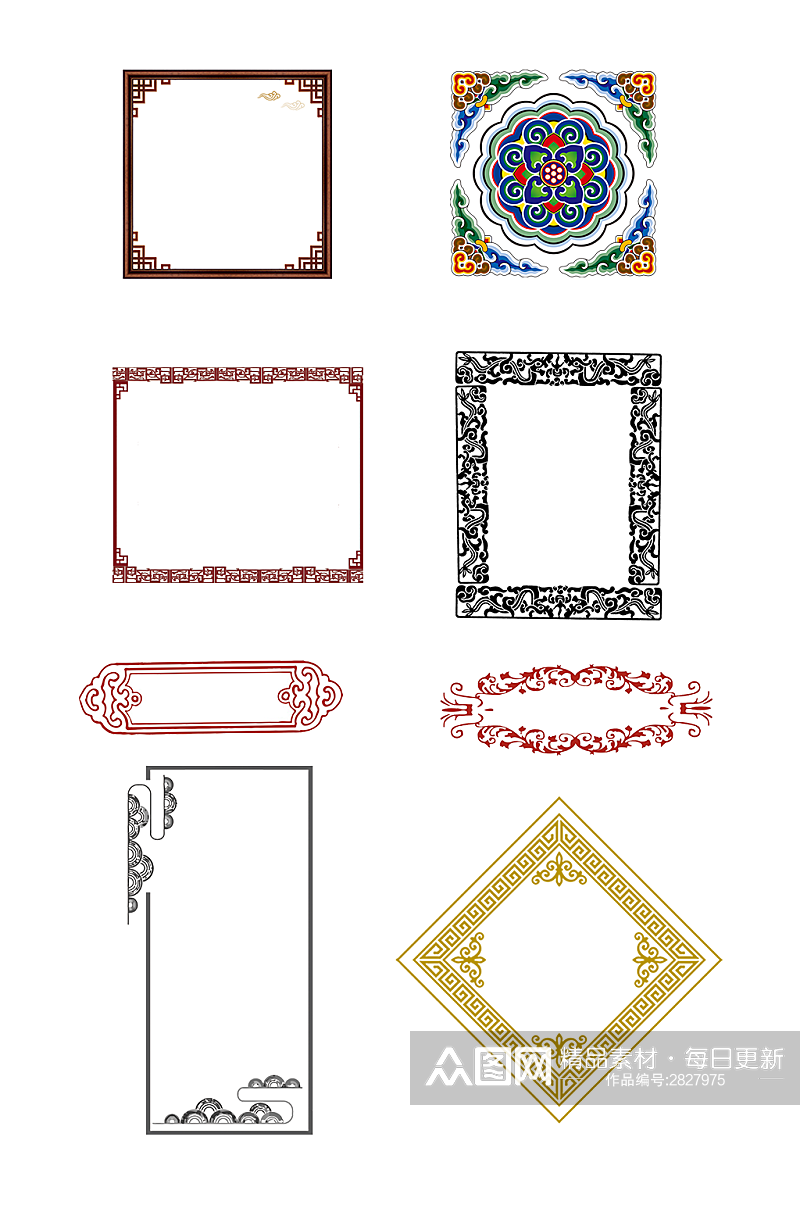 中式纹路方形边框装饰素材