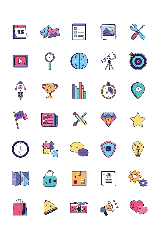 手绘常用手机图标素材ai-众图网