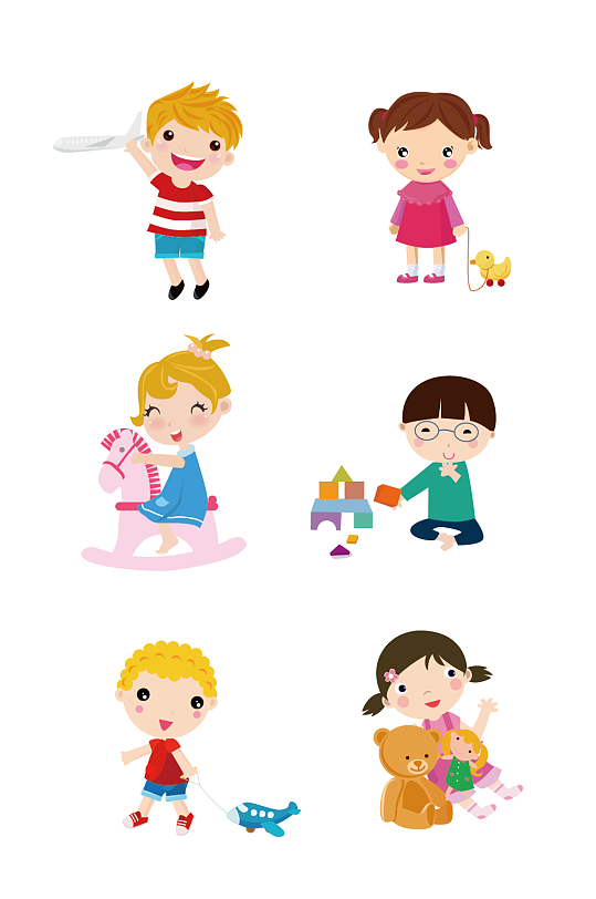 卡通男孩女孩玩耍人物素材-众图网