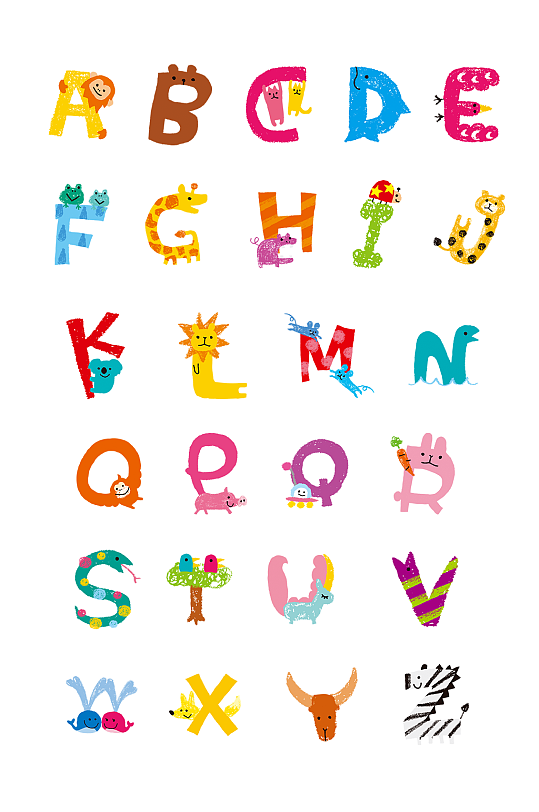 儿童卡通动物26位字母素材