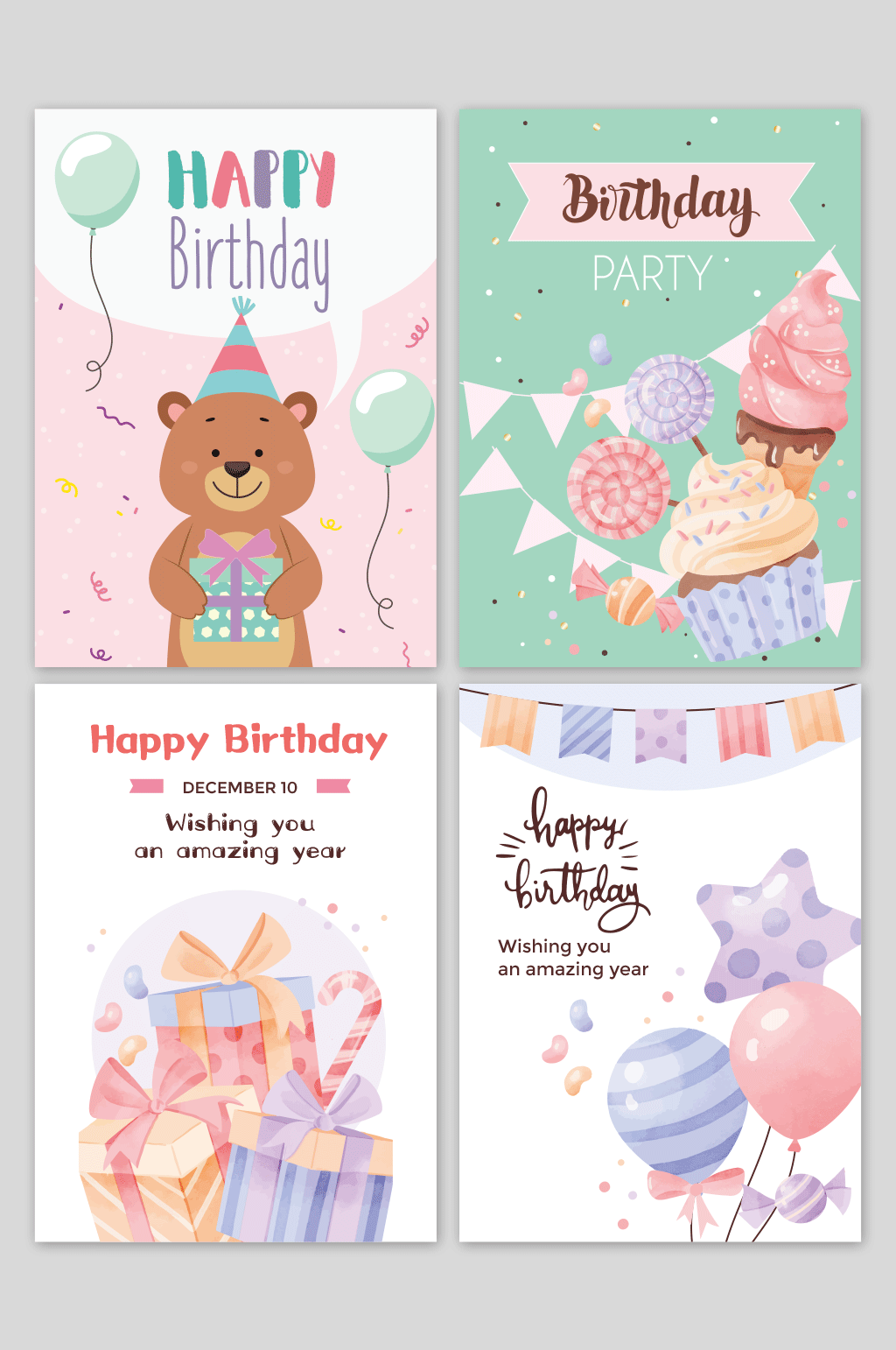 清新可爱生日贺卡卡片元素素材