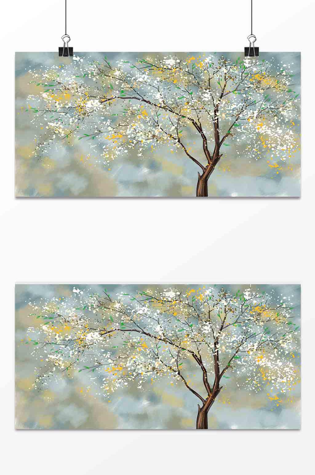 油画现代手绘抽象树背景素材