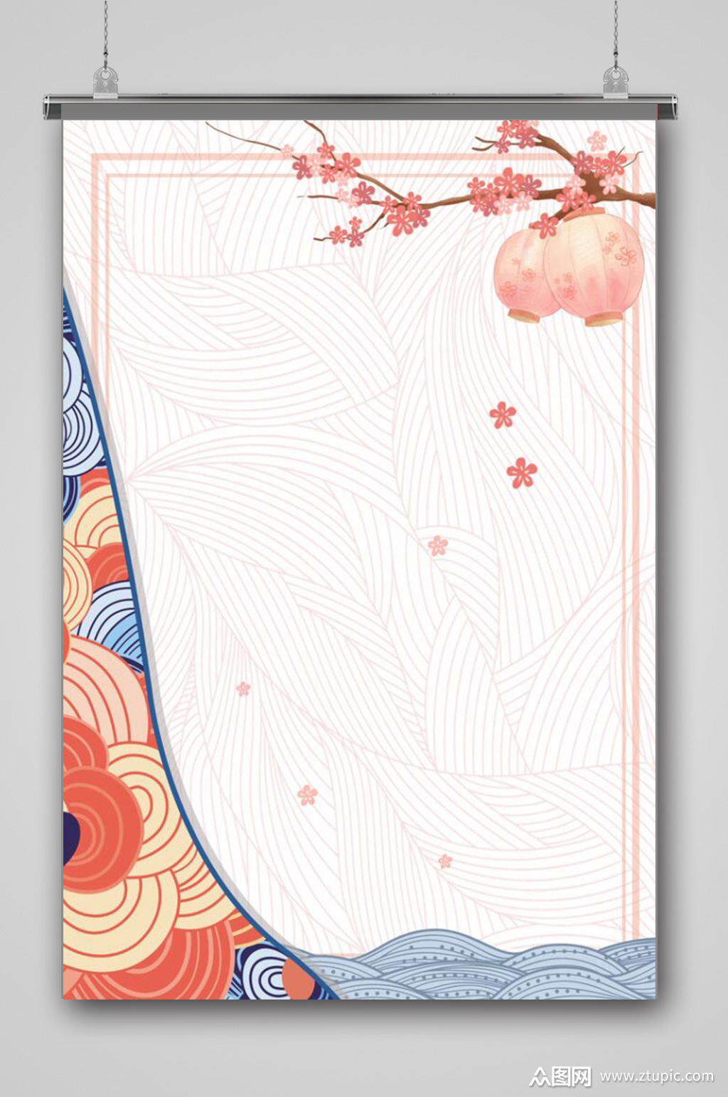 日系图案樱花灯笼和风背景