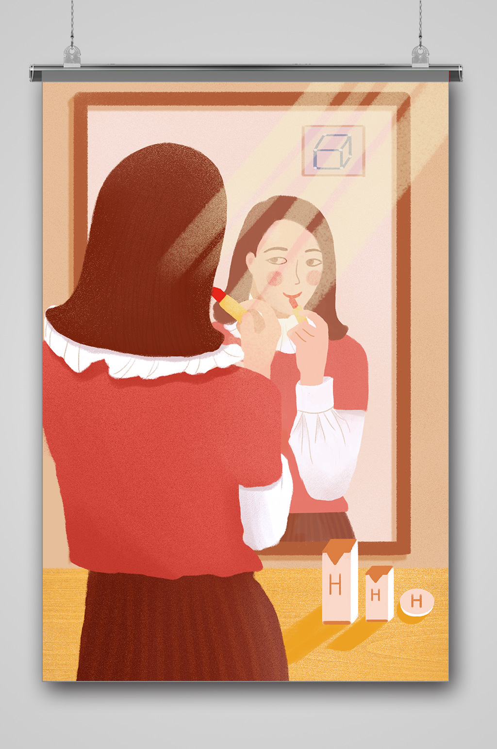 红色唯美扁平风格插画素材