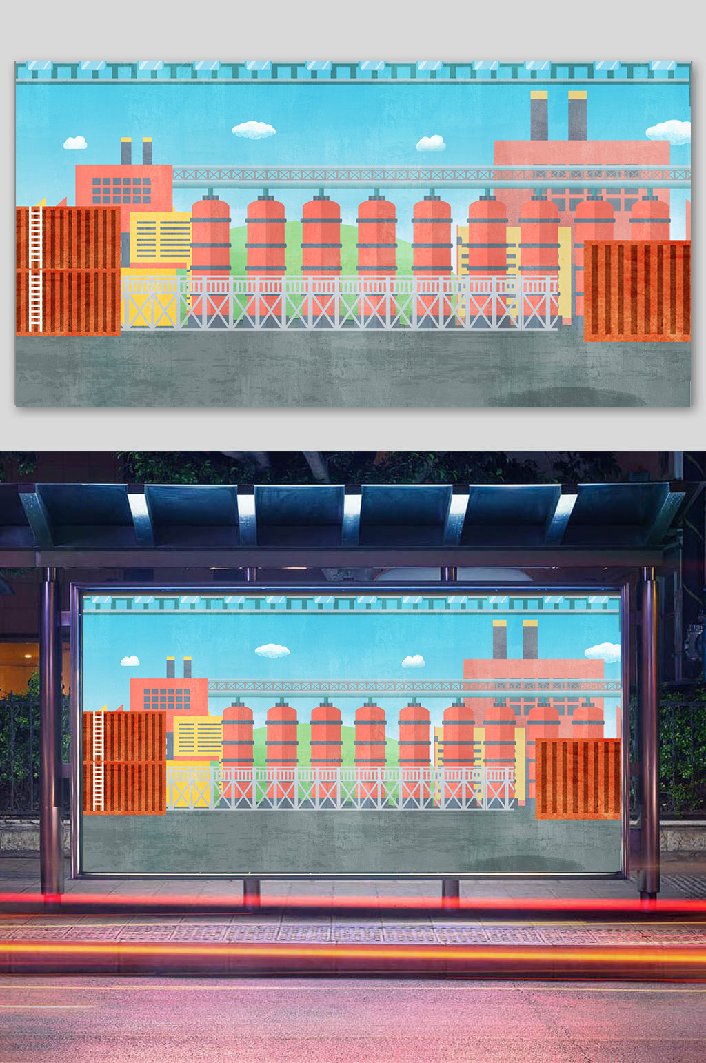 卡通漫画工厂插画海报设计素材