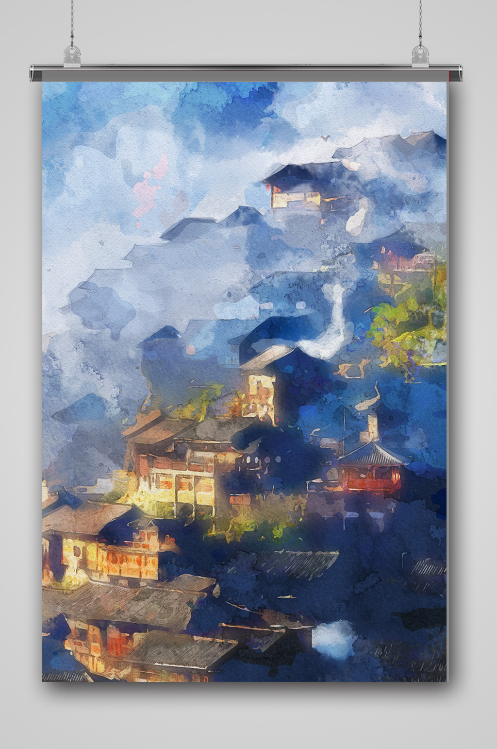 水彩户外建筑水彩画插画素材
