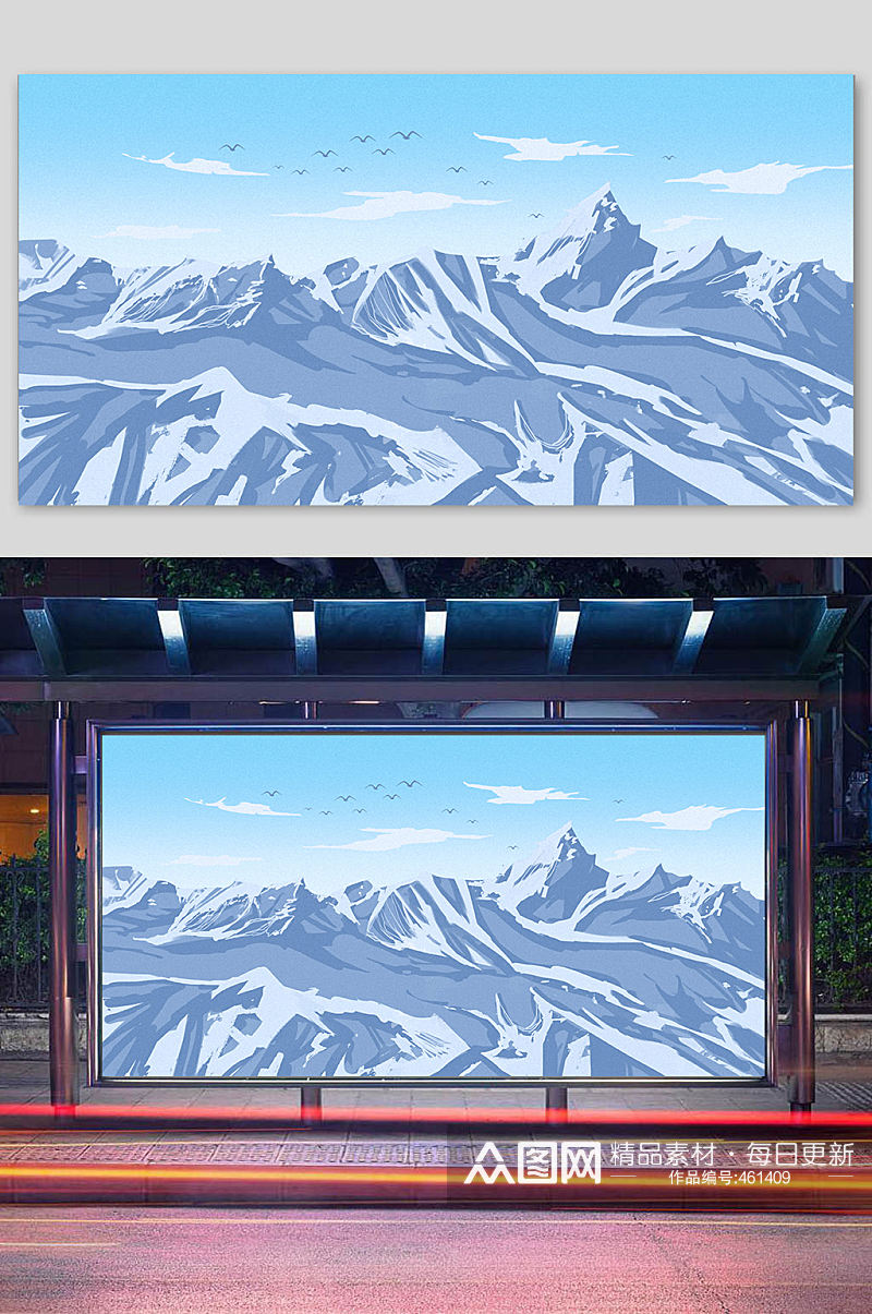 蓝色写实雪山冰川背景素材