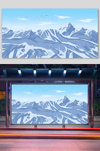 蓝色写实雪山冰川背景