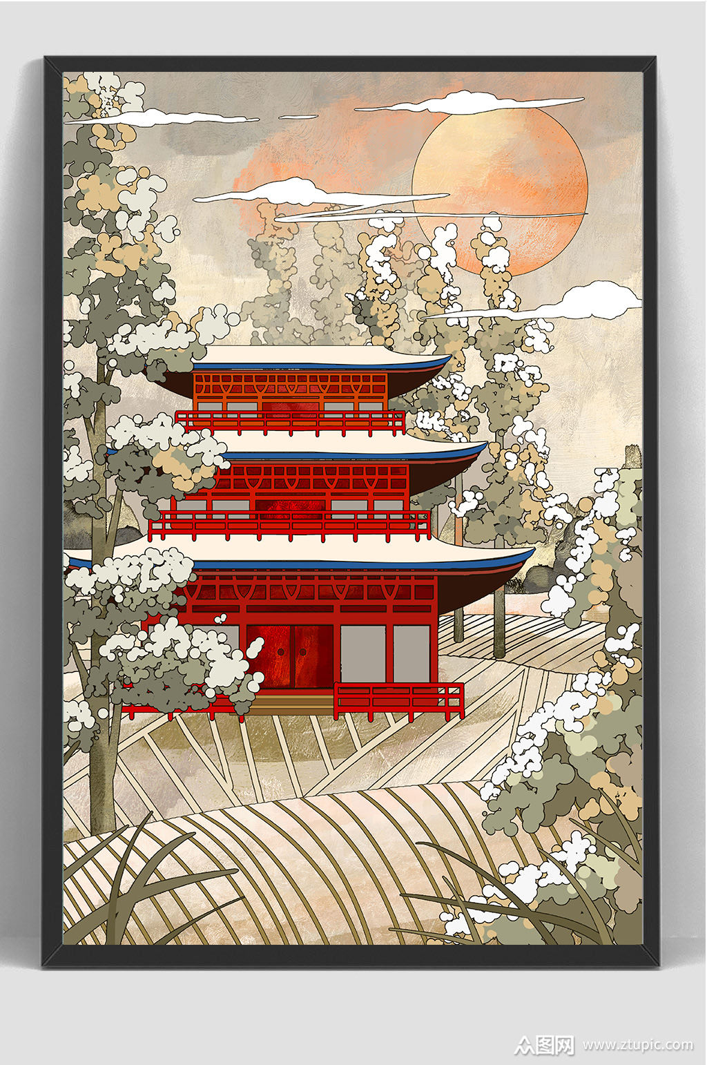 国潮古风建筑插画海报设计