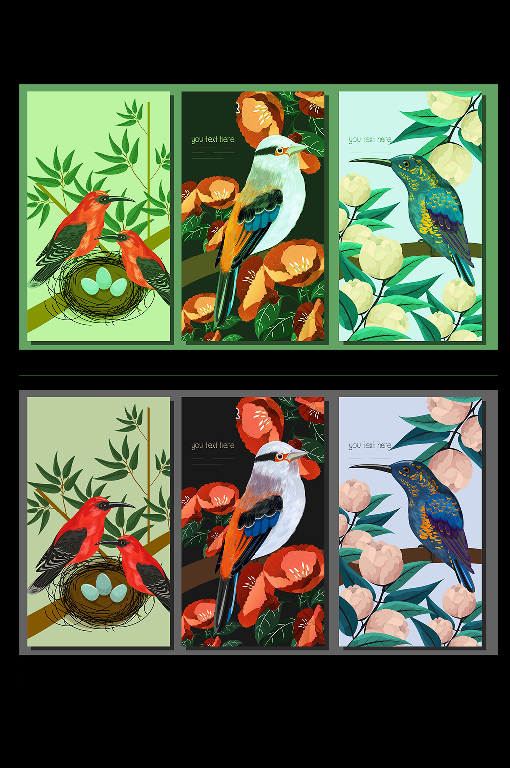 卡通小鸟动物插画海报素材