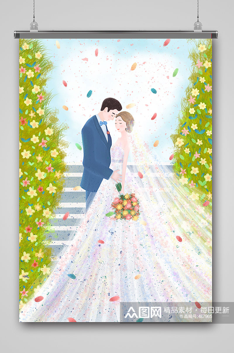 情人节之浪漫婚礼插画素材