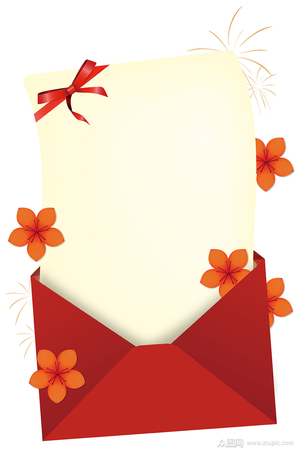 手绘红色信封贺卡素材素材