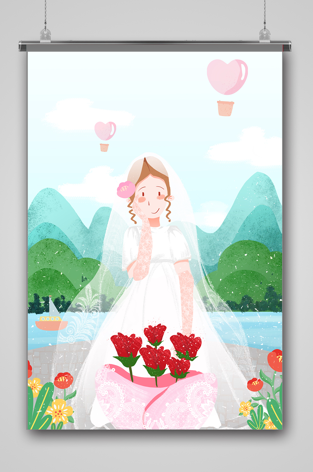 婚礼人物情侣插画素材