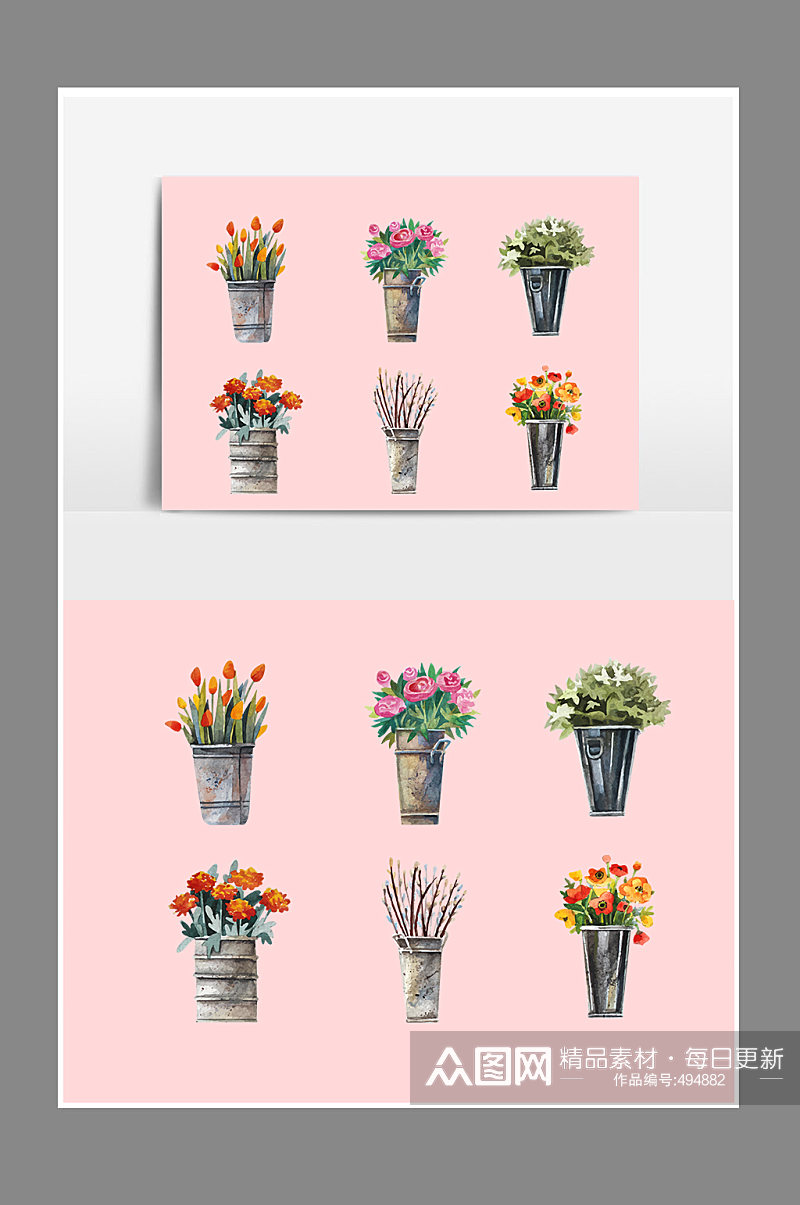 手绘鲜花花束植物设计素材素材