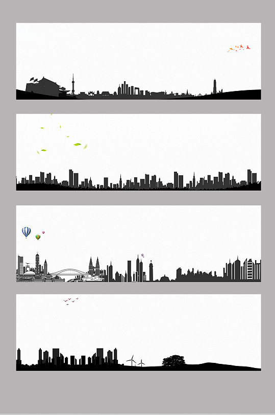 城市建筑剪影素描背景