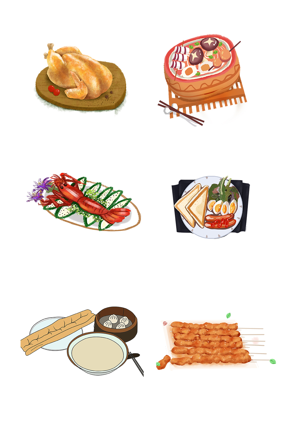 丰盛美食插画元素素材