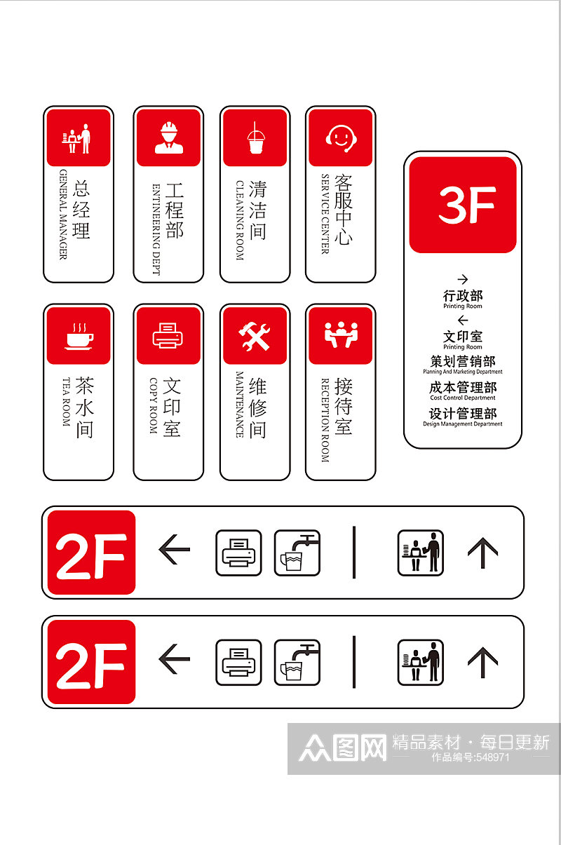 红色竖版商务大气公司导视牌办公室门牌素材