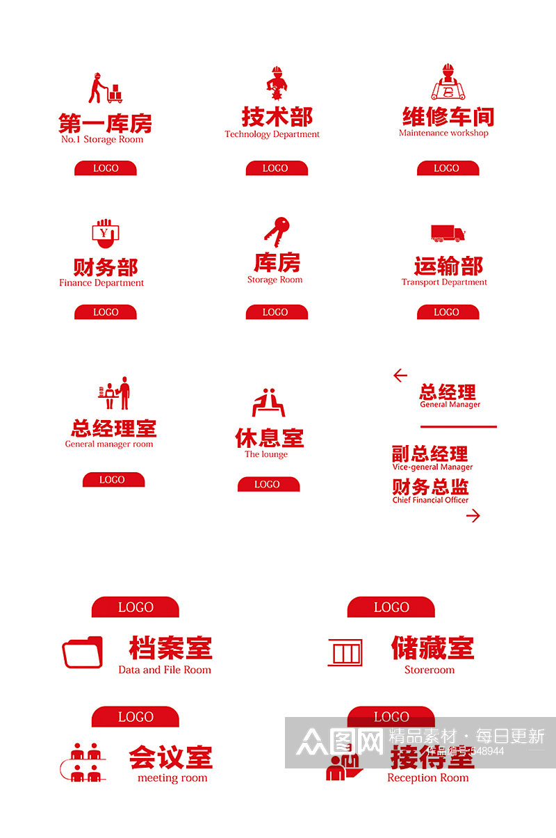 红色简约商务公司导视牌标牌办公室门牌素材