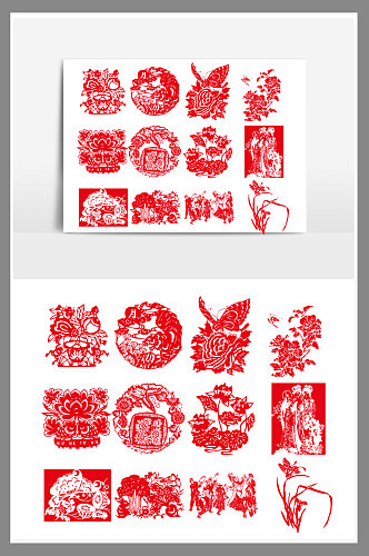 中国风红色剪纸窗花设计素材