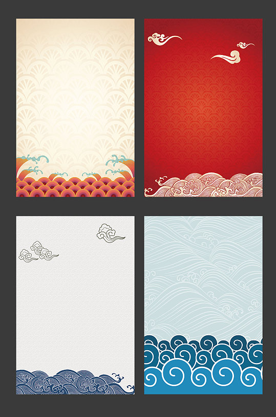 矢量中国风复古祥云海水纹理背景-众图网