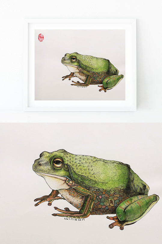原创手绘装饰画青蛙