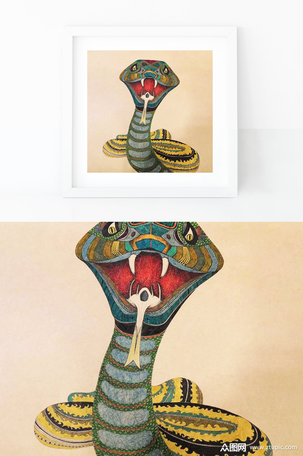 原创手绘装饰画眼镜蛇素材