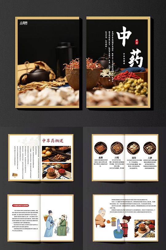 黑色中医中药药材介绍宣传画册-众图网