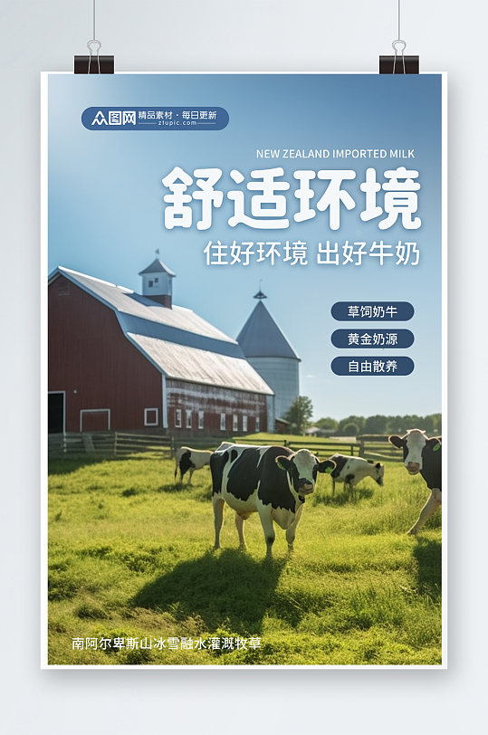 新西兰牛舍奶牛牧场牛奶海报