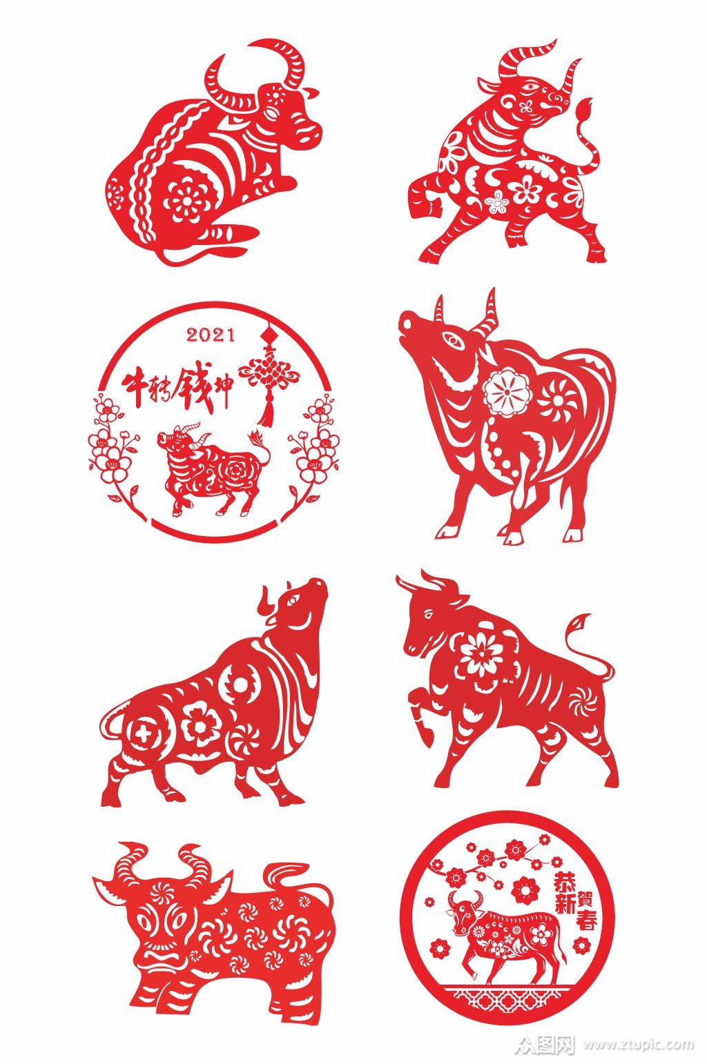 红色牛年2021牛剪纸