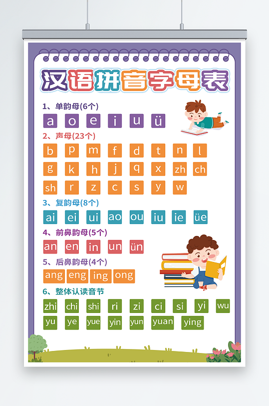 简约幼儿园识字汉语拼音字母表挂图海报