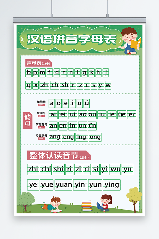 清新幼儿园识字汉语拼音字母表挂图海报