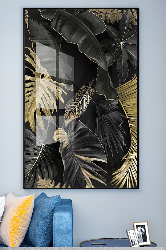 抽象黑金叶子北欧装饰画