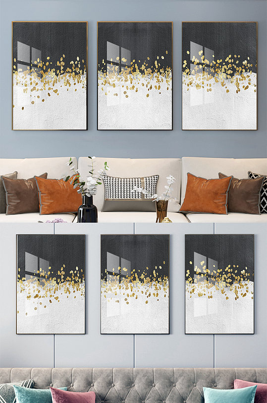 金色斑点双色黑白装饰画-众图网