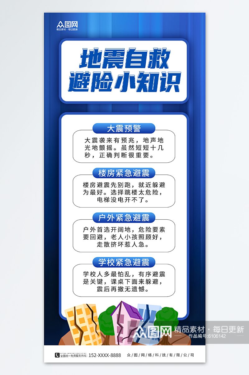 简约地震防护自救科普知识海报素材