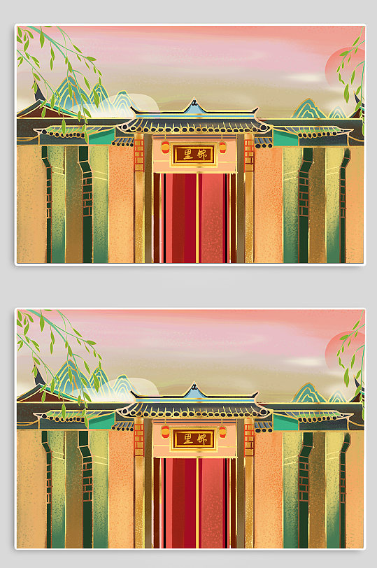 成都锦里成都城市地标建筑插画-众图网