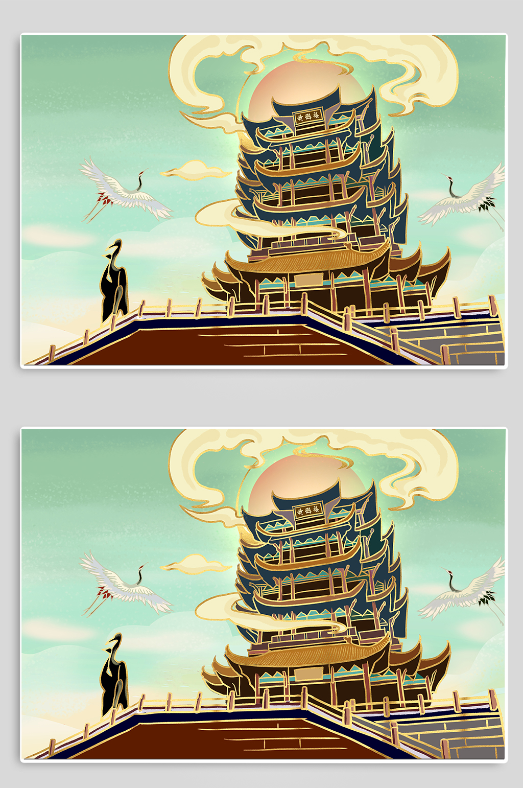 武汉黄鹤楼城市地标建筑插画素材