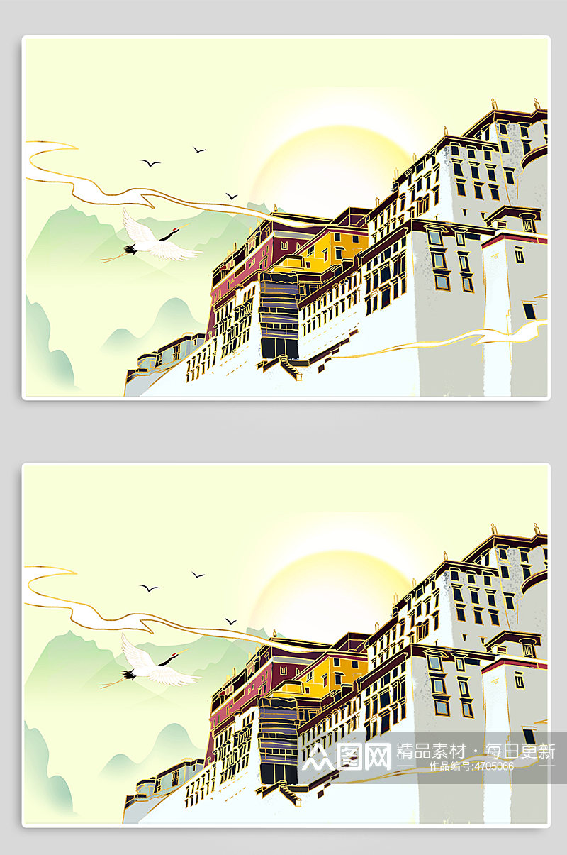 西藏布达拉宫地标建筑插画素材