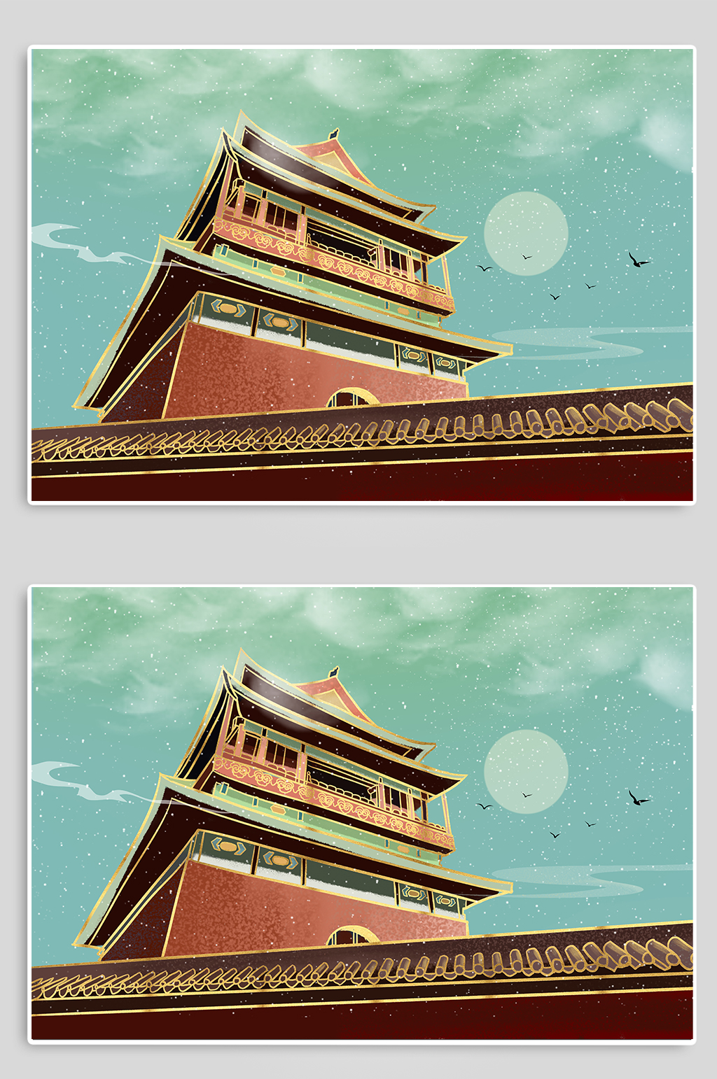 北京鼓楼地标建筑插画素材