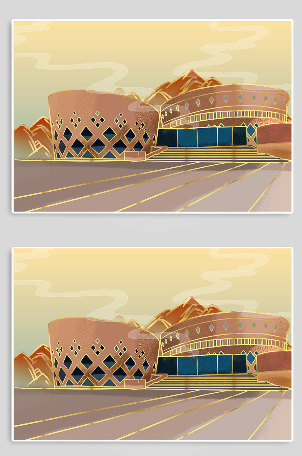 内蒙古鄂尔多斯大剧院地标建筑插画素材