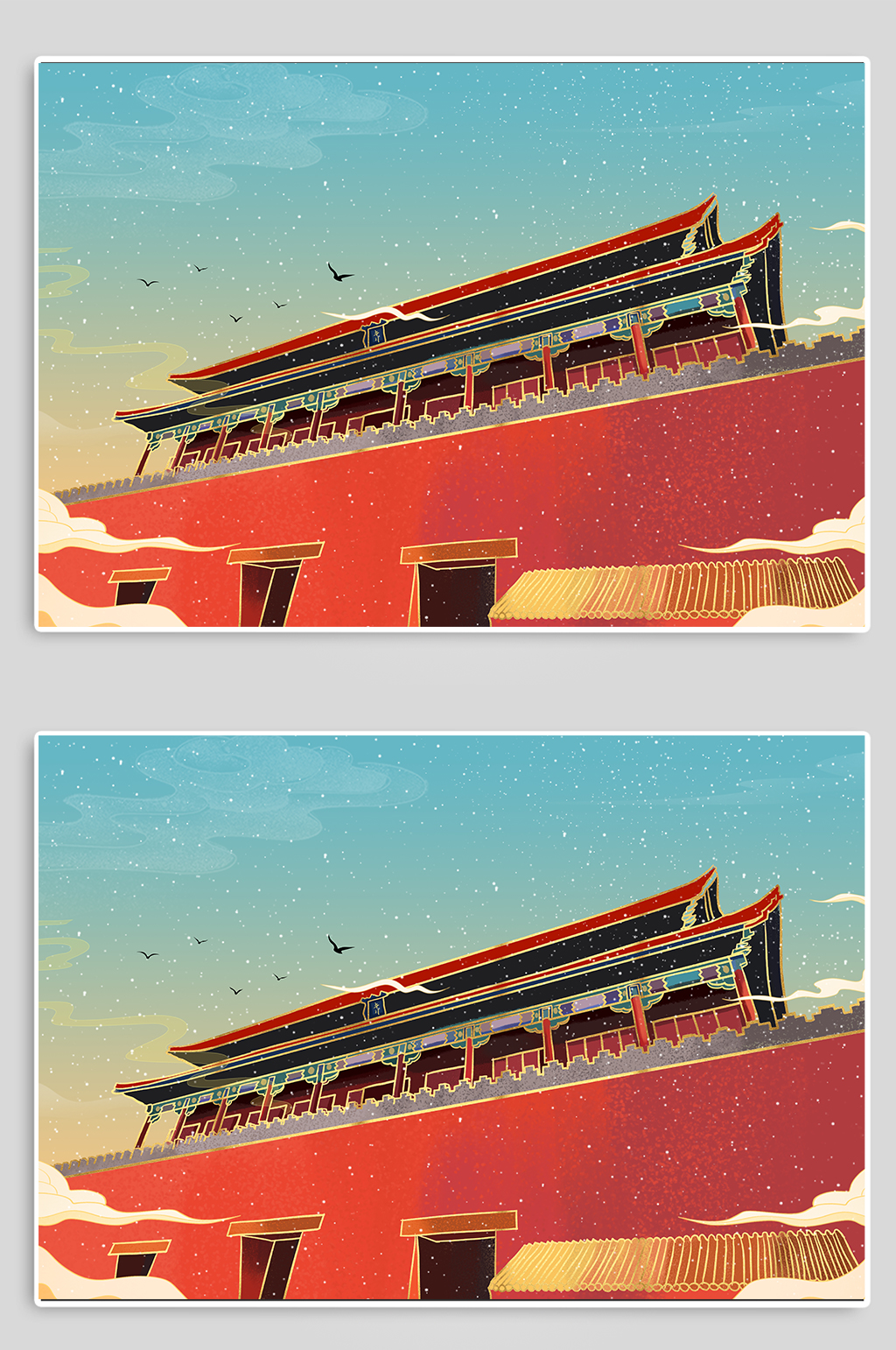 北京故宫午门地标建筑插画