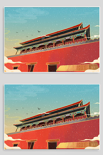 北京故宫午门地标建筑插画